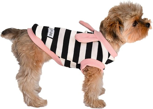 Soft Cotton Striped Shirt,Small Dog Christmas Bunny Costumes Rabbit Clothes for Easter Day Halloween for Small Dogs Teacup Dog Chihuahua Yorkie Boy or Girl-Black and White Stripes XS