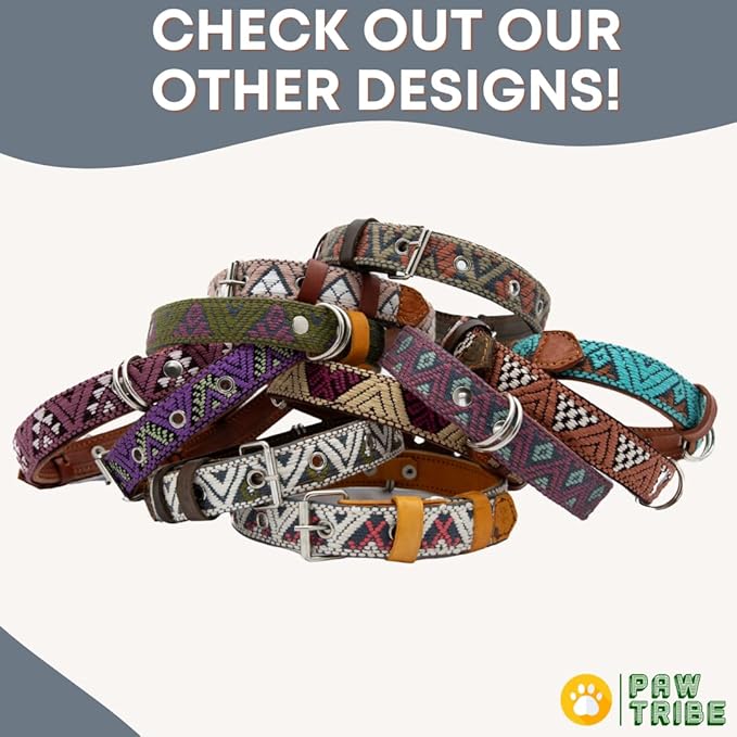 Western Dog Collar - Leather Embroidered Design for Small Medium Large Dogs & Puppy Pets - Aztec Southwest for Boy Girl Female & Male Dogs - Collar para Perros Beaded (Medium, Ceramic Cello)