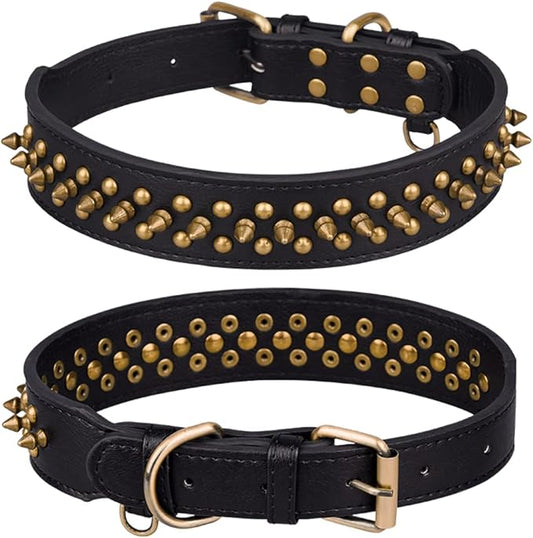 Spiked Dog Collar Soft Pu Leather Mushrooms Rivet Spike Studded Puppy Adjustable Pet Collars for Small Breeds (M, Black2)