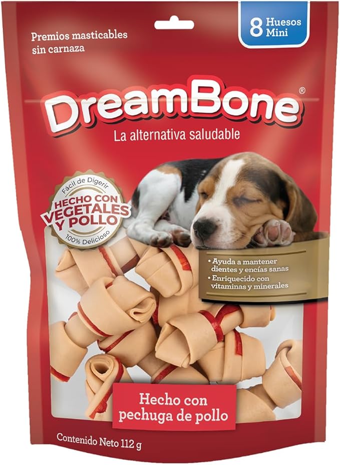 DreamBone Mini Chews, Made with Real Chicken and Vegetables, Rawhide Free Dog Chews, 8 Count