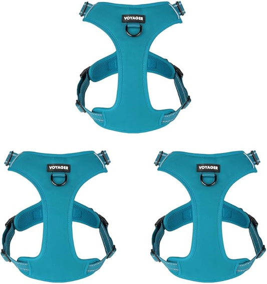 Dog Harness Dual Leash Attachment No-Pull Control Adjustable Soft but Strong Pet Harness for Medium and Large Dogs with 3M Reflective Technology - Turquoise, M (Chest: 20-25") (Pack of 3)