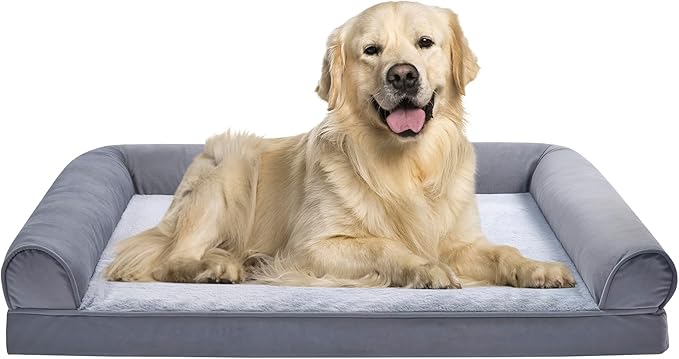 Amazon Basics Foam Living Room Couch Dog Pet Bed with Removable Cover, Grey, 44" x 35"