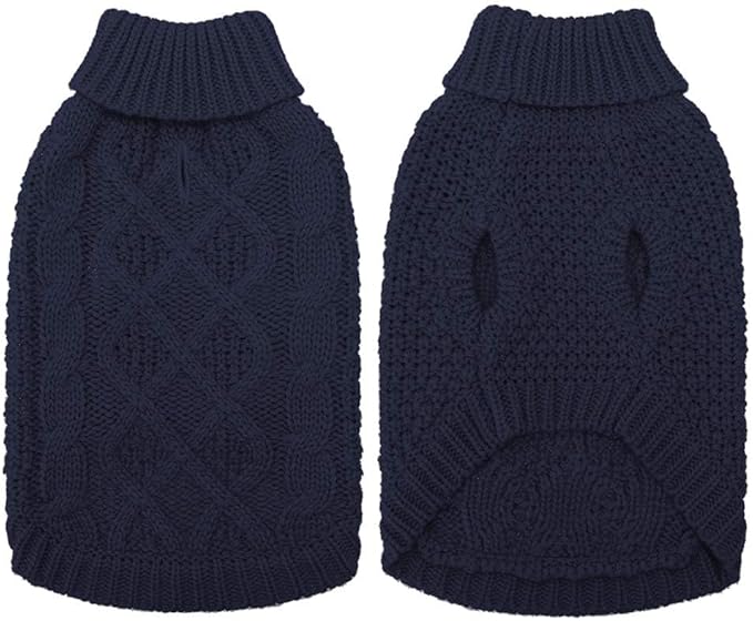 Mihachi Turtleneck Dog Sweater - Winter Coat Apparel Classic Cable Knit Clothes with Leash Hole for Cold Weather, Ideal Gift for Pet in New Year X-Small