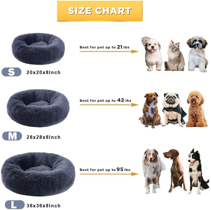 Dog Calming Beds for Small Medium Large Dogs - Round Donut Washable Puppy Dog Bed, Anti-Slip Faux Fur Fluffy Donut Cuddle Anxiety Cat Pet Bed(28" Dark Grey)