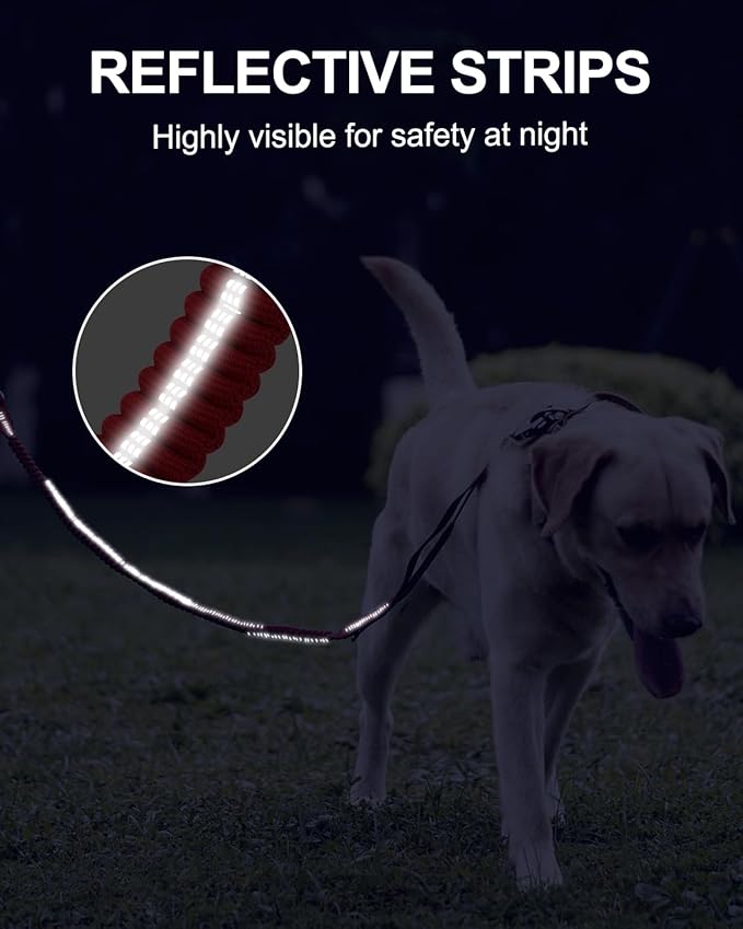 Joytale Tactical Dog Leash Heavy Duty, 4-6FT Shock Absorbing Bungee Lead with 2 Padded Handle, Metal Carabiner Clip, Car Seatbelt, Strong No Pull Leash for Medium Large X-Large Dogs, Red