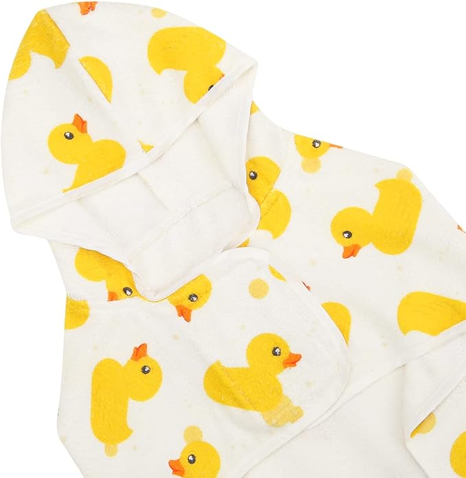 HDE Dog Bathrobe Super Absorbent Quick Drying Towel with Hood for All Dog Breeds Sizes S-XXL - White Rubber Ducks - L