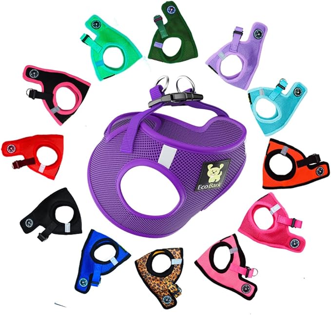 EcoBark Step in Dog Harness Vest - Reflective Soft Ultra Padded Mesh Dog Harnesses for XXS, XS, Small, and Medium Dogs Eco-Friendly Comfort Secure Halter No Pull Adjustable Pet Vest (Small, Purple)