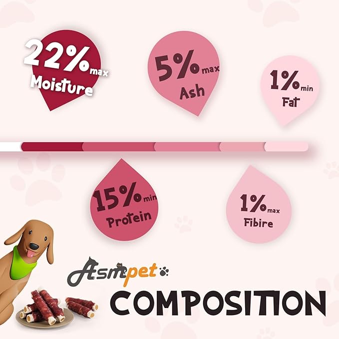 ASMPET Dog Treats for Medium Dogs, Duck Jerky Wrapped Rawhide Sweet Potato Dog Chews Long Lasting High Protein Low Fat Healthy Grain-Free Duck Jerky Dog Treats Large Breed Small Dogs（6pcs）
