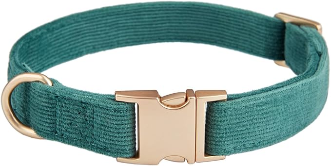 Soft Dog Collar with Metal Buckle Adjustable Durable Comfort Cotton Corduroy Collars for Small Medium Large Dogs Velvet Dog Collars,Dark Green,Large
