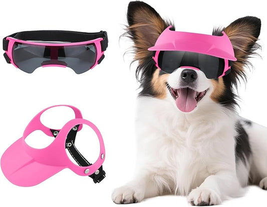Small Dog Hat and Goggles Set–Adjustable Puppy Sun Hat UV Protection Doggy Sunglasses, Small Dogs Accessories for Party/Beach/Travel-Pink
