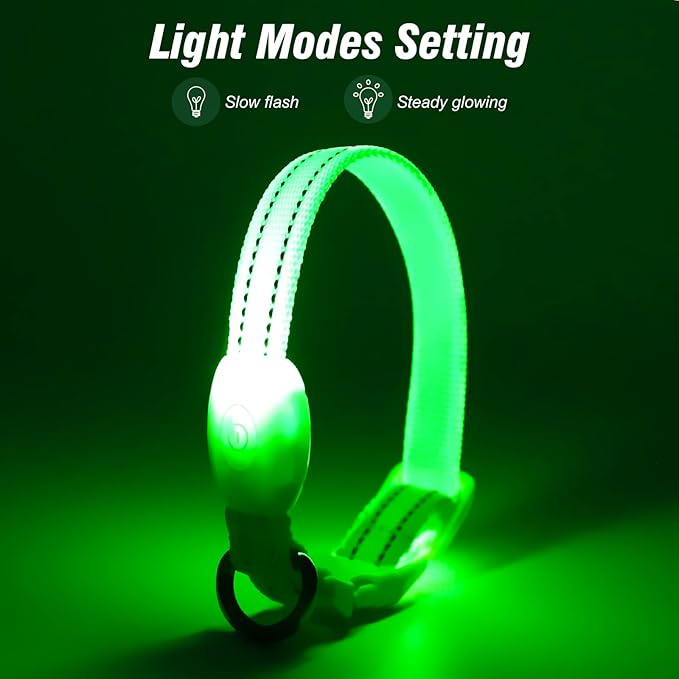 Visinite Light Up Dog Collars for Small Dogs,LED Dog Collar Light Rechargeable,Fully Adjustable Lighted Dog Collar,Glow in The Dark Dog Collars with Dog Lights for Night Walking,Green