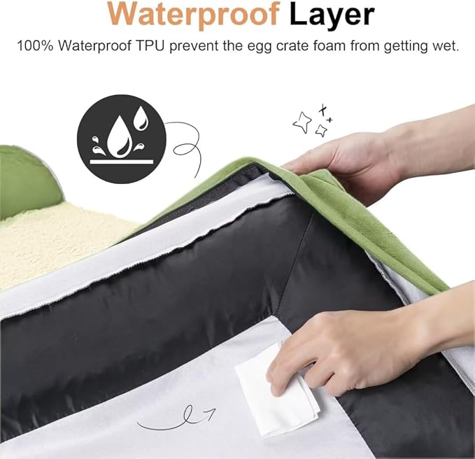Large Dog Bed Orthopedic Washable: Beds Bolster XL Bed Big XLarge Dogs Egg Crate Foam Couch Sofa Waterproof with Removable Cover - Grass Green