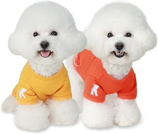 Koneseve Dog Shirts Breathable Cotton Dog Clothes Stretchy T-Shirt for Small Medium Large Dogs Cat Shirt Soft Puppy Outfit Kitten Apparel Pet Pullover Tee Blank Sweatshirt 2-Pack Yellow & Orange M