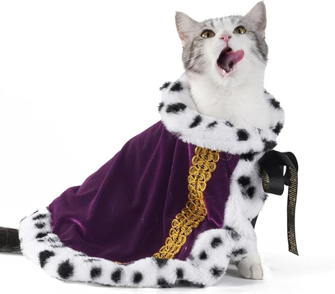 Lovelyshop pet Serial Lux Fur Purple Cat Dog Cloak for Halloween Costumes, King Queen Prince and Princess Cosplay-S