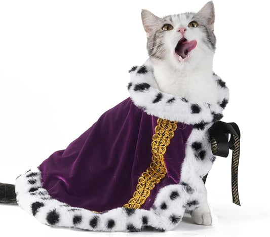 Lovelyshop pet Serial Lux Fur Purple Cat Dog Cloak for Halloween Costumes, King Queen Prince and Princess Cosplay-S