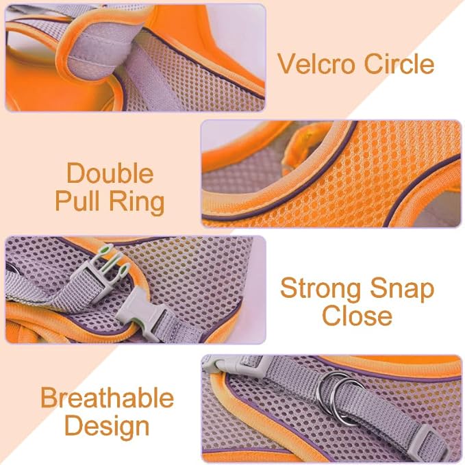 Cat Harness and Leash Set Soft Adjustable Escape Proof Cat Leash Breathable Comfortable Vest Easy to Wear Kitten/Small Dogs Harness for Outdoor Walking Orange XXS