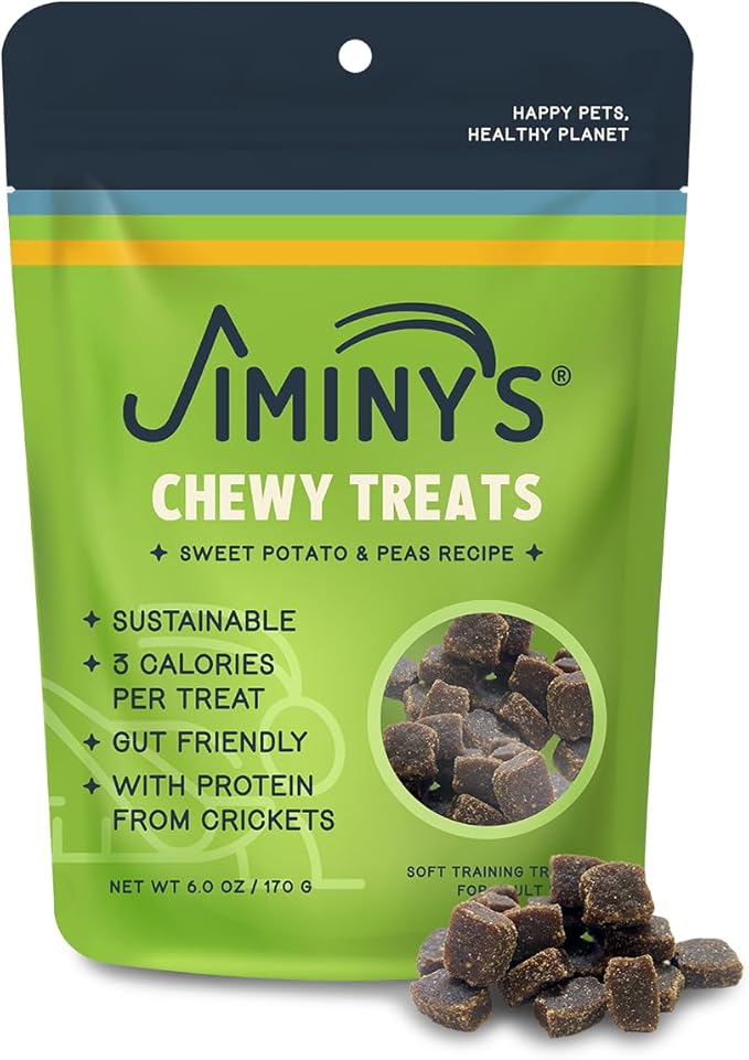 Jiminy's Chewy Cricket Dog Training Treats, Low Calorie, Hypoallergenic, 6oz, Sweet Potato & Pea (Pack of 1)