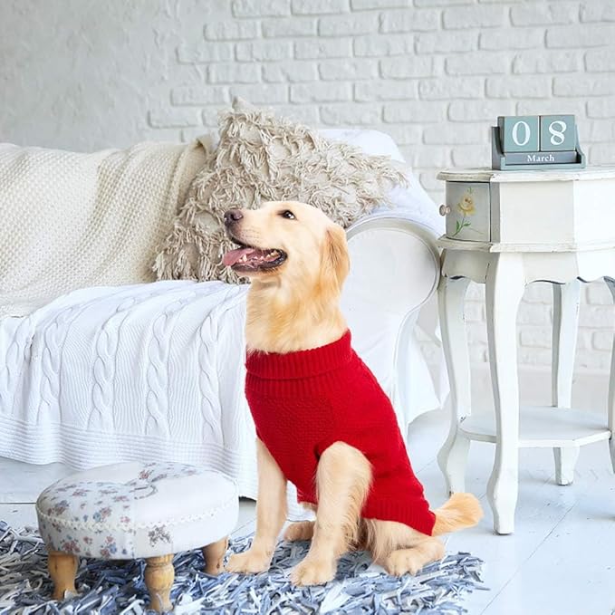 Mihachi Turtleneck Dog Sweater - Winter Coat Apparel Classic Cable Knit Clothes with Leash Hole for Cold Weather, Ideal Gift for Pet in New Year