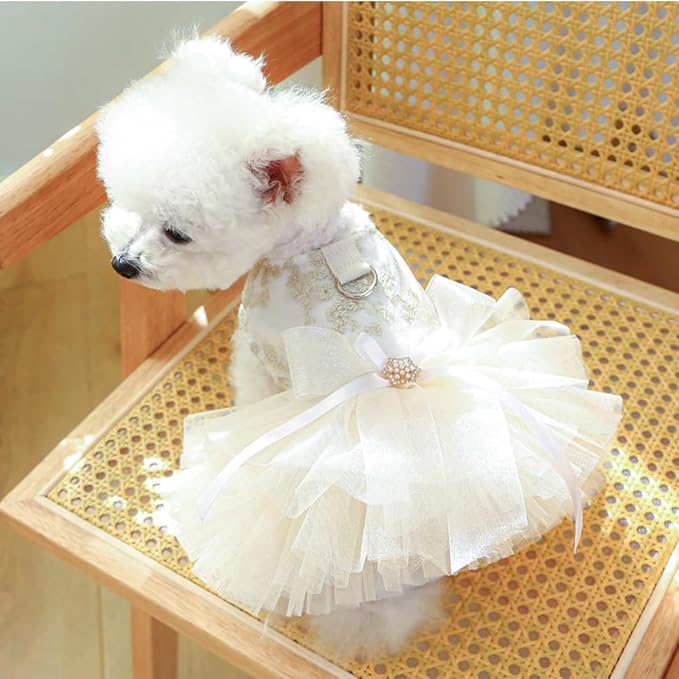 Fancy Dog Dresses with Leash Ring, Embroidered Dog Wedding Dress, Bow Puppy Clothes for Small pet Girl Multi-Layer Lace Tutu Cat Outfit for Kitten Chihuahua Yorkie,X-Large