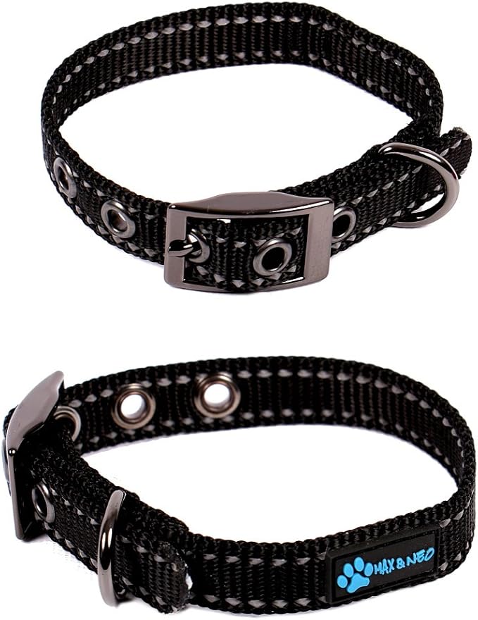 Max and Neo MAX Reflective Metal Buckle Dog Collar - We Donate a Collar to a Dog Rescue for Every Collar Sold (X-Small, Black)