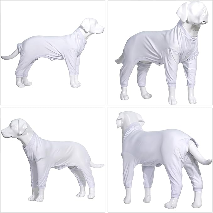 Lovelonglong Four Feet Dog Lightweight Pajamas, Pure Cotton Dog Jumpsuits 4 Legs Dog Onesies T-Shirt Stylish PJS Puppy Costume for Large Medium Small Dogs White XXXL