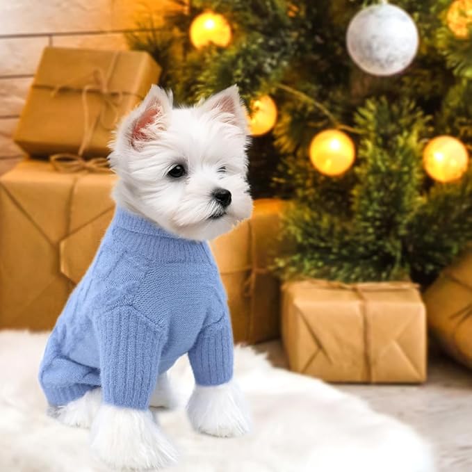 Turtleneck Dog Pullover Sweater - Dog Knitted Sweater with Buttons, Puppy Outfits Blue Winter Warm Pet Clothes Cat Apparel for Small Medium Dogs Cats (Blue, XL)