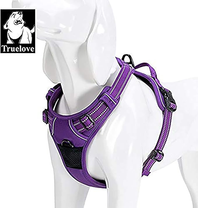 TRUE LOVE Adjustable No-Pull Dog Harness Reflective Pup Vest Harnesses Comfortable Control Brilliant Colors Truelove TLH5651(Purple,M)