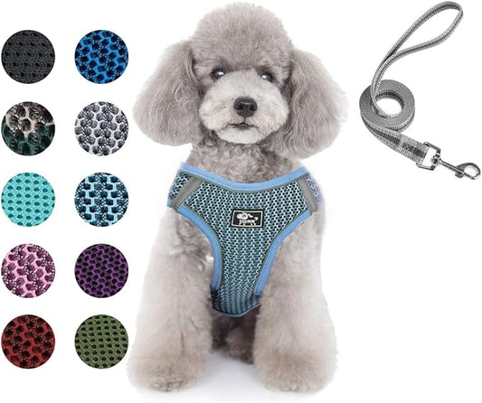Dog and Cat Universal Harness with Leash - Cat Harness Escape Proof - Adjustable Reflective Step in Dog Harness for Small Dogs Medium Dogs - Soft Mesh Comfort Fit No Pull No Choke Light Blue S