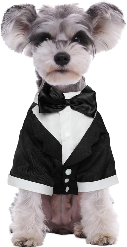 Kuoser Dog Tuxedo,Dog Wedding Suit with Bow Tie Formal Dogs Tux Pet Wedding Party Birthday Costume,Doggy Valentines Christmas Halloween Graduation Outfit Cosplay for Small Medium Large Dogs,Black S