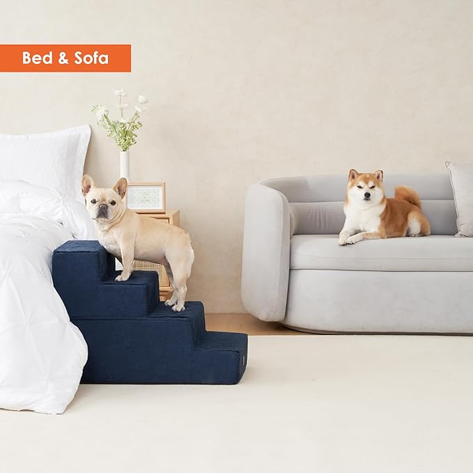 EHEYCIGA Dog Stairs for Bed 20”H, 4-Step Extra Wide Dog Steps for High Bed, Pet Steps for Small Dogs and Cats, Non-Slip Balanced Pet Indoor Ramp, Navy Blue
