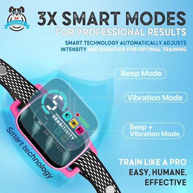 Tiny Bark Collar for Small Dogs 5-15 lbs – No Shock Anti Barking Collar with AI Chip – 3 Modes & 5 Sensitivity Levels – Waterproof, Rechargeable, Magnetic Charging – Humane, Effective Training (Pink)