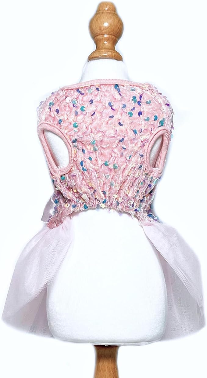 Dog Princess Formal Dress for Small Dogs Girl,Sparkling Sequins Sweet Pet Clothes Wedding Birthday Party Puppy Dresses,Cat Apparel Accessories Costumes Outfit Skirt Pink (Pink, Large)