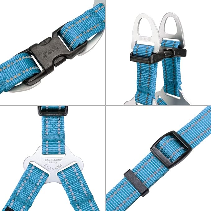 EXCELLENT ELITE SPANKER No Pull Dog Harness Adjustable Nylon Step-in Easy Pet Vest Chest Strap with Reflective and Leash Ring for Small Medium Large Breed Dogs Training Walking(Light Blue-M)