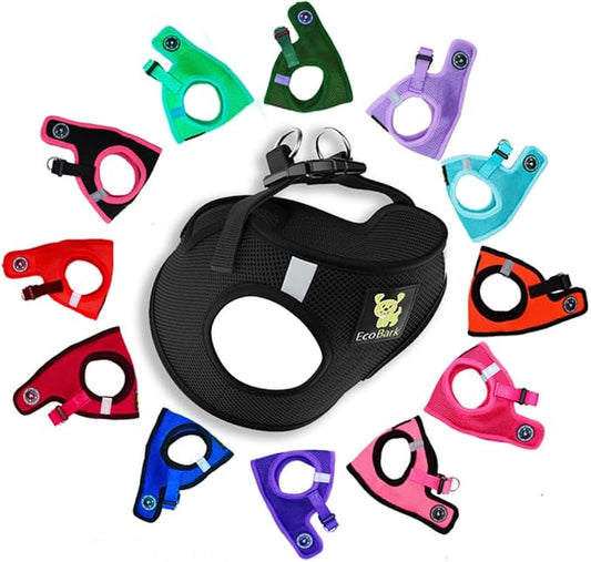 EcoBark Step in Dog Harness - Eco-Friendly Teacup Dog Harnesses for XXS, XS, and Small Dogs - Reflective and Adjustable Mini Body Halter Vest -Tiny Soft Mesh Toy Breed Harness (XXXS, Black)