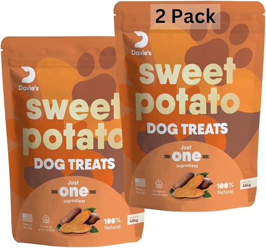 Davie's Sweet Potato Dog Treats - Healthy Treats Made in USA Only, Natural Treats, Healthy Dog Chews, Low Fat Treats, 1 lb Bag - Pack of 2