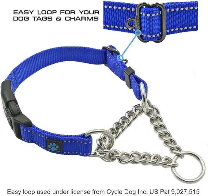 Max and Neo Stainless Steel Chain Martingale Collar - We Donate a Collar to a Dog Rescue for Every Collar Sold (Small, Blue)