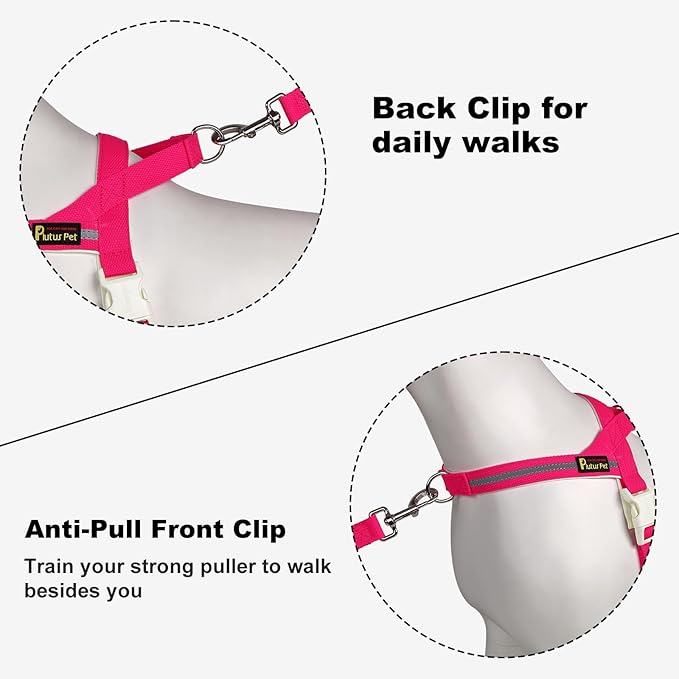 Plutus Pet Cotton Dog Harness and Leash Set, Reflective and Soft Padded, Quick Fit Vest Harness, for Small, Medium and Large Dogs, Hot Pink, XXS