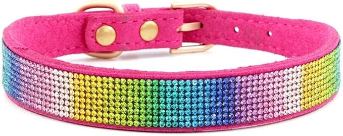 Rhinestone Dog Collar, Cute Dazzling Sparkling Soft Suede Leather Dog Cat Rhinestone Collar Crystal Diamond Pet Dog Puppy Collar (M, Hot Pink-3)