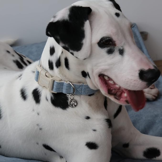 DOGWONG Cotton Hemp Dog Collar - Heavy-Duty Adjustable Soft Natural Fabric Pet Collar, Baby Blue Cute Wedding Puppy Necklace for Small Medium Large Dogs