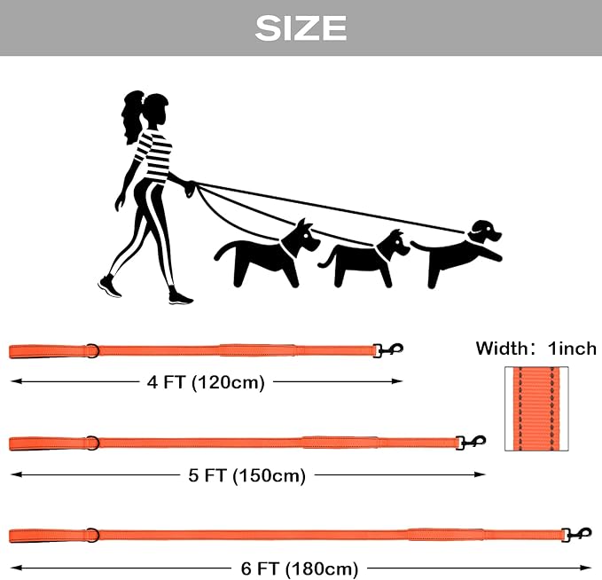 Joytale Dog Leash Heavy Duty for Large Dogs That Pull, Double Handle for Traffic Control, Double-Sided Reflective Leashes for Large Medium Dogs Night Safety, 5FT, Orange