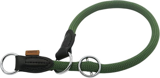Braided Round Martingale Dog Collar, Training Collar with Slidable Stop Ring - Ideal for Large Dogs (XL(1/2") - 26" Long, Dark Green)