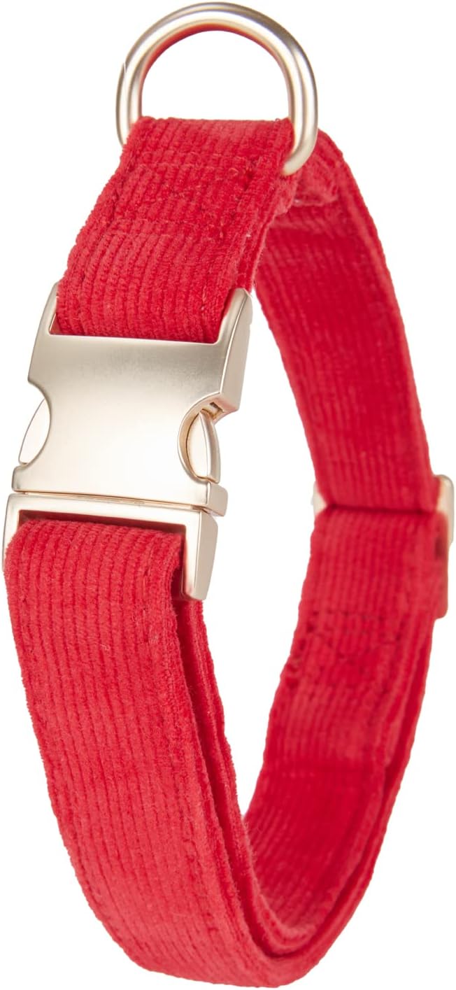 Soft Dog Collar with Metal Buckle Adjustable Durable Comfort Cotton Corduroy Collars for Large Medium Small Dogs Christmas Dog Collar, Bright Red