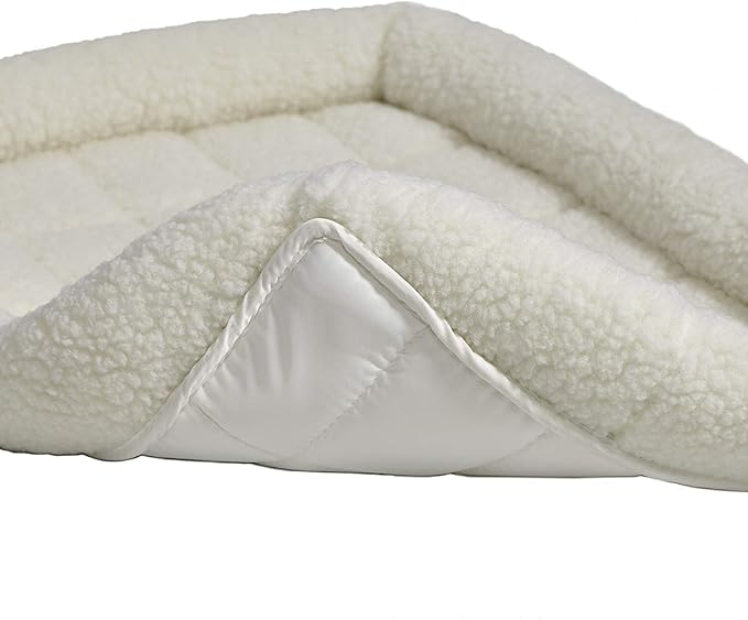 MidWest Homes for Pets 30L-Inch White Fleece Dog Bed or Cat Bed w/ Comfortable Bolster, Ideal for Medium Dog Breeds & Fits a 30-Inch Dog Crate, Easy Maintenance Machine Wash & Dry, 1-Year Warranty, Model:40230