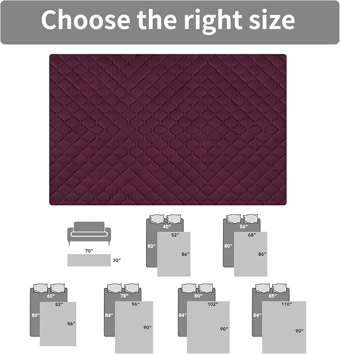 Easy-Going 100% Waterproof Dog Bed Cover Reversible Leak Proof Couch Cover Washable Sofa Cover Furniture Protector Blanket for Pets Kids Children Dog Cat (52x86 Inch, Wine/Beige)