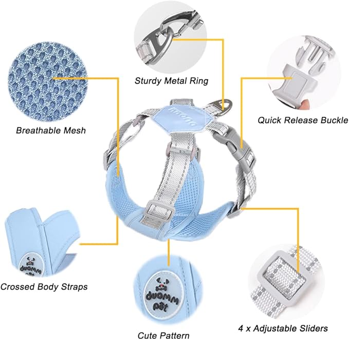 FEimaX Dog Harness Pet X Frame No Pull Step-in Harnesses with Leash Set, Adjustable Reflective Choke Free Puppy with Padded Vest for Small, Medium Dogs and Cats Walking Training