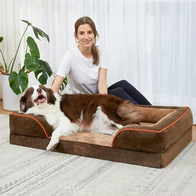 Comfort Expression Large Dog Beds Orthopedic Foam, Waterproof Dog Beds Dogs Sofa Bed Comfy Pet Bed with Washable Removable Cover & Non-Slip Bottom(Large,Brown)