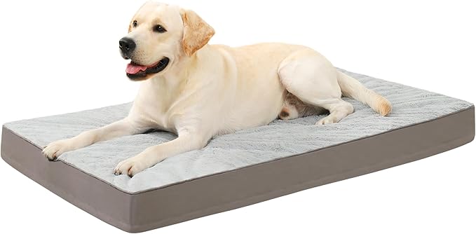 KSIIA Orthopedic Dog Bed, Waterproof, 41 x 27 Inch, Gray, Deluxe Plush, Removable Cover, Durable Zipper, Orthopedic Foam, 3-Inch Thick, For Dogs Up to 80lbs