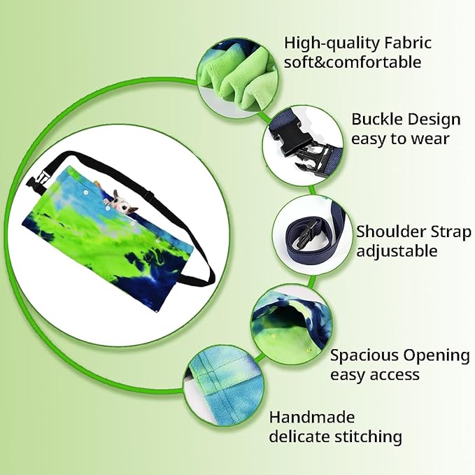MANON ROSA Sugar Glider Pouch - Small Animal Carrier Bag with Harness Set for Bonding Sling for Reptile Pets Bearded Dragons Lizards Backpack Accessories for Outdoor Travel Walking Resting Green
