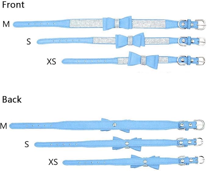 Rhinestone Dog Collar, Cute Dazzling Sparkling Soft Suede Leather Dog Cat Rhinestone Collar Crystal Diamond Pet Dog Puppy Collar (M 32-38 cm, Blue-1)