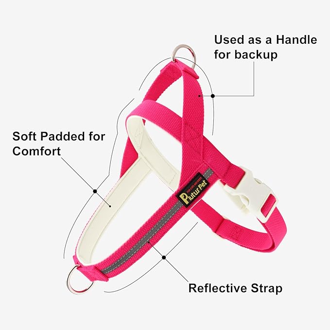 Plutus Pet Cotton Dog Harness and Leash Set, Reflective and Soft Padded, Quick Fit Vest Harness, for Small, Medium and Large Dogs, Hot Pink, XXS